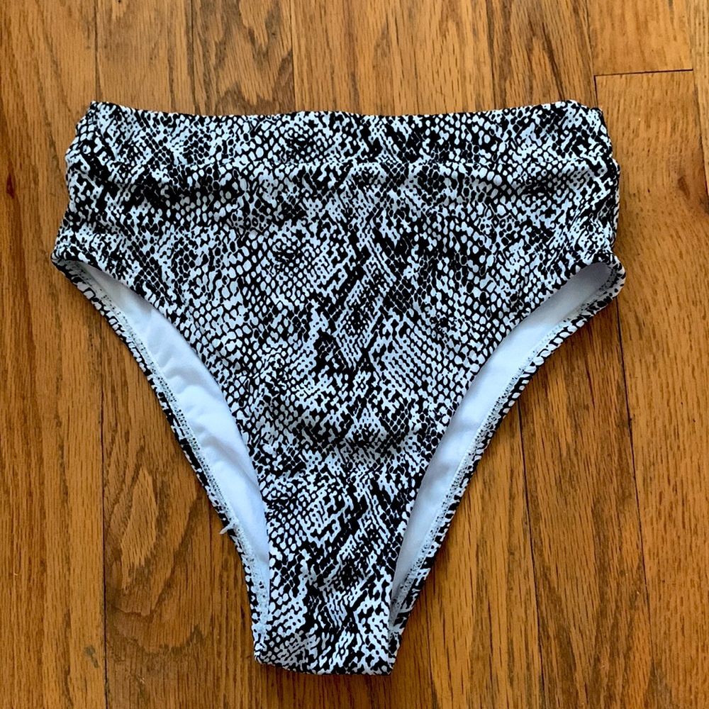 Xhilaration Snake Print Black and White High Wasted Bikini Bottoms